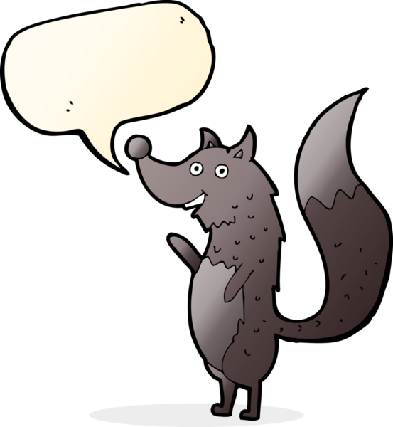 bir insan tarafından çizilmiş konuşma balonlu bir kurt.