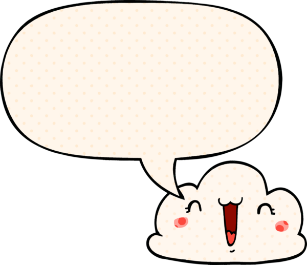 Bir insan tarafından çizilmiş çizgi roman tarzında konuşma baloncuğu olan şirin bir çizgi film bulutu.