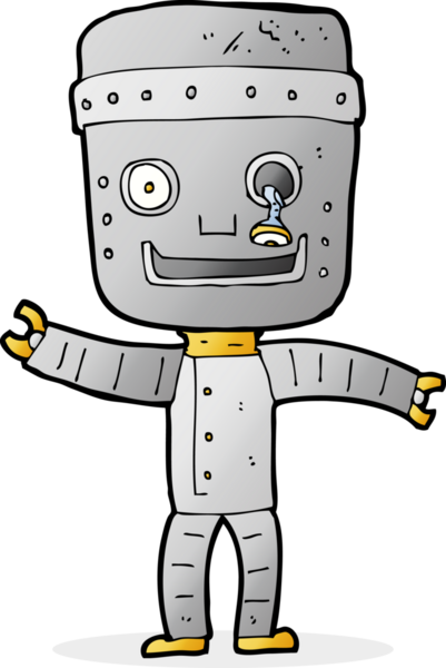 Bir insan tarafından çizilmiş komik yaşlı robot.