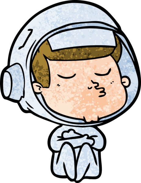 Bir insan tarafından çizilmiş kendine güvenen bir astronot çizgi filmi.