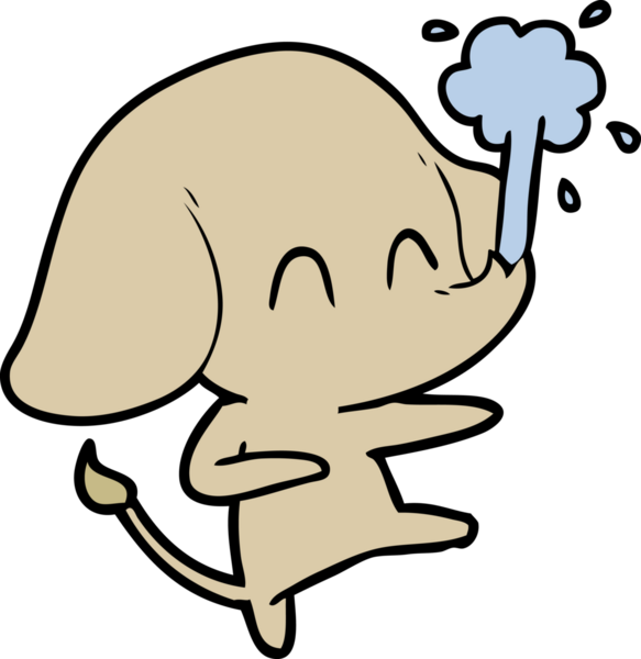 Bir insan tarafından çizilmiş su püskürten sevimli bir fil.