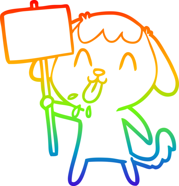 Gökkuşağı gradyan çizimi. Bir insan tarafından çizilmiş şirin bir köpek çizimi.