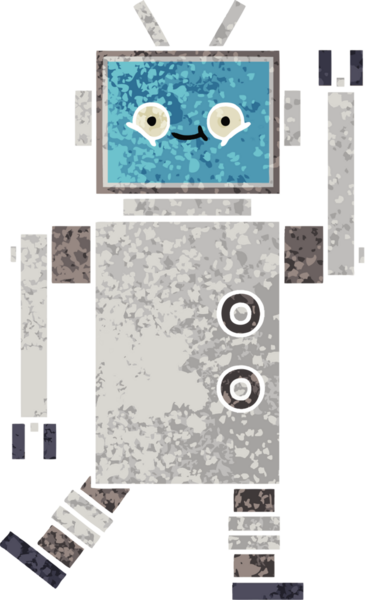 Bir insan tarafından çizilmiş bir robotun retro çizim tarzı karikatürü