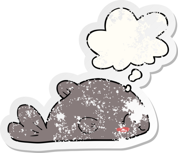 Düşünce baloncuklu karikatür balığı insan tarafından çizilmiş yıpranmış bir çıkartma gibi.