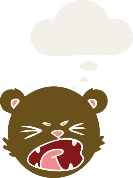 Bir insan tarafından çizilmiş düşünce baloncuklu şirin oyuncak ayı yüzü.