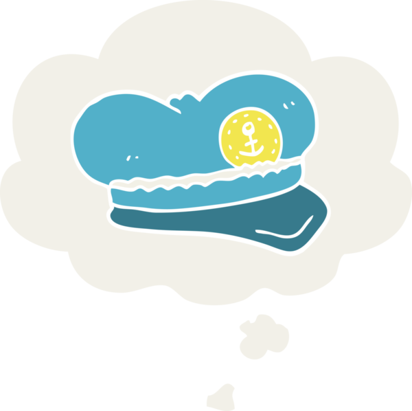 Bir insan tarafından çizilmiş, düşünce baloncuklu çizgi film denizci şapkası.