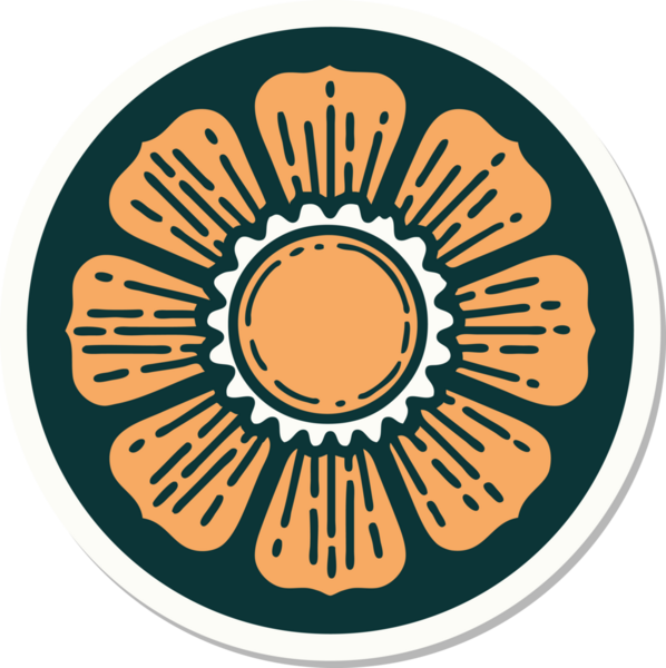 Bir insan tarafından çizilmiş geleneksel bir çiçek stiliyle dövme çıkartması.