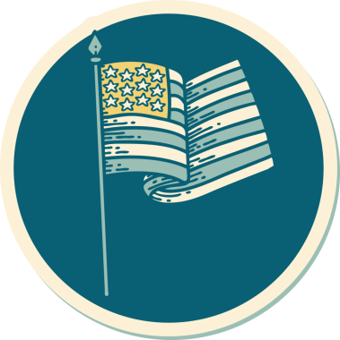 Amerikan bayrağının geleneksel stiliyle bir insan tarafından çizilmiş dövme çıkartması.