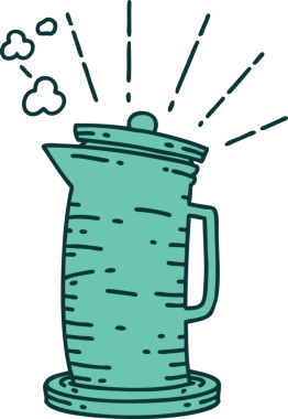 Bir insan tarafından çizilmiş geleneksel dövme stili kahve sürahisi.