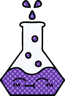 Bir insan tarafından çizilmiş bir bilim şişesi karikatürü.