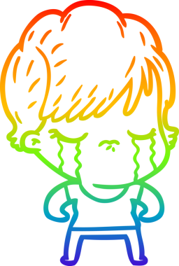 Gökkuşağı gradyan çizimi bir insan tarafından çizilmiş ağlayan bir çizgi kadın çizimi