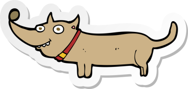 Bir insan tarafından çizilmiş mutlu bir köpeğin çıkartması.