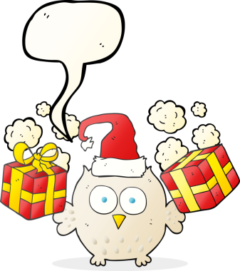 Bir insan tarafından çizilmiş serbest konuşma balonu karikatürü Noel baykuşu.