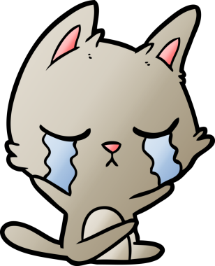 Bir insan tarafından çizilmiş ağlayan çizgi film kedisi.