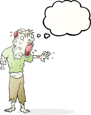 Bir insan tarafından çizilmiş serbest çizim balon çizgi film zombisi.