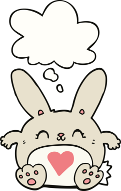 Bir insan tarafından çizilmiş aşk dolu kalbi olan sevimli çizgi film tavşanı.