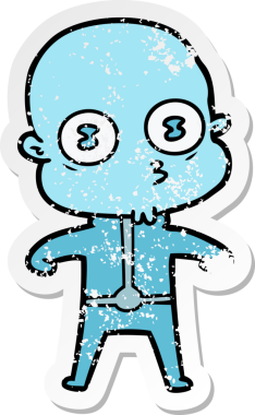 Bir insan tarafından çizilmiş garip kel bir uzay adamının sıkıntılı çıkartması.