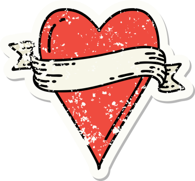 Bir insan tarafından çizilmiş geleneksel bir kalp ve bayrak stili dövmesi.