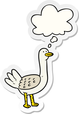 Düşünce baloncuğu insan tarafından çizilmiş bir çıkartma olan çizgi film kuşu.