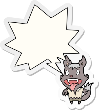 Bir insan tarafından çizilmiş konuşma balonu çıkartmalı cadılar bayramı kurtadamı çizgi filmi.