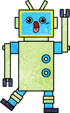 Bir insan tarafından çizilmiş bir robotun retro grunge dokusu