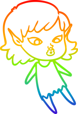 Gökkuşağı gradyan çizgisi bir insan tarafından çizilmiş güzel bir elf kızı çizimi