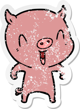 Bir insan tarafından çizilmiş mutlu çizgi film domuzunun sıkıntılı çıkartması.