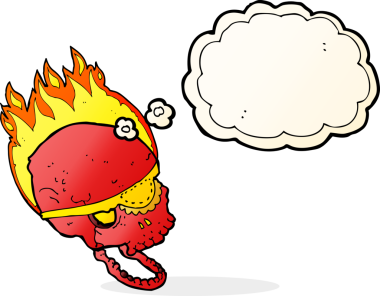 Bir insan tarafından çizilmiş düşünce baloncuklu göz bandıyla çizilmiş tuhaf bir kafatası.