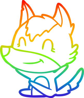 Gökkuşağı gradyan çizgisi. Bir insan tarafından çizilmiş dost bir kurt çizgi filmi.