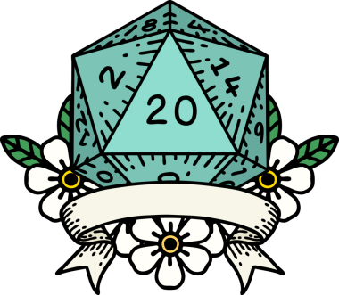 Retro Dövme Biçimi Doğal 20 kritik vuruş D20 zar bir insan tarafından çizildi