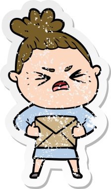 Bir insan tarafından çizilmiş kızgın bir karikatür çıkartması.