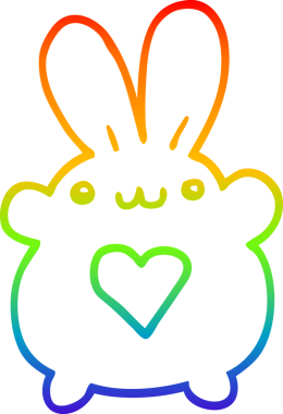 Gökkuşağı gradyan çizgisi Sevgi dolu bir tavşan çizimi bir insan tarafından çizilmiş