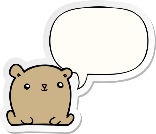 Bir insan tarafından çizilmiş baloncuk çıkartmalı şirin çizgi film ayısı.