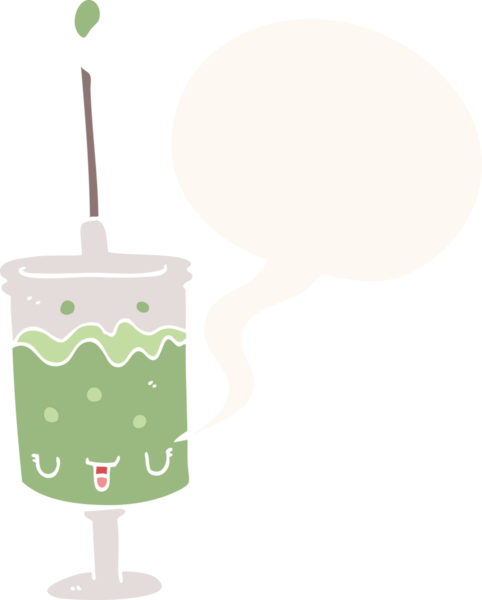 Konuşma baloncuğu ile bir insan tarafından çizilmiş karikatür şırıngası