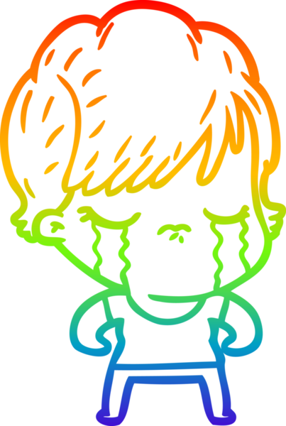 Gökkuşağı gradyan çizimi bir insan tarafından çizilmiş ağlayan bir çizgi kadın çizimi