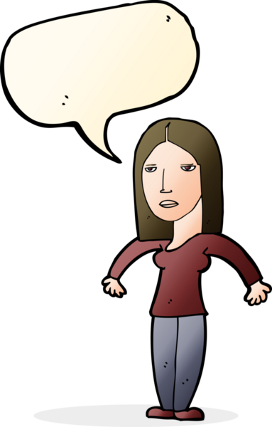 Bir insan tarafından çizilmiş konuşma baloncuğuyla rahatsız bir kadın.