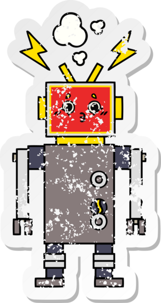 Bir insan tarafından çizilmiş sevimli bir robot robot arızasının sıkıntılı çıkartması.