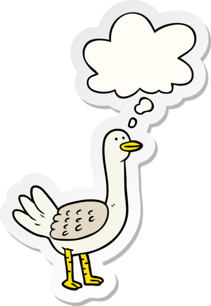 Düşünce baloncuğu insan tarafından çizilmiş bir çıkartma olan çizgi film kuşu.