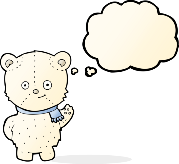 Bir insan tarafından çizilmiş düşünce baloncuklu şirin kutup ayısı.