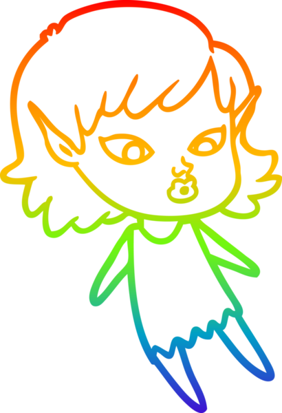 Gökkuşağı gradyan çizgisi bir insan tarafından çizilmiş güzel bir elf kızı çizimi