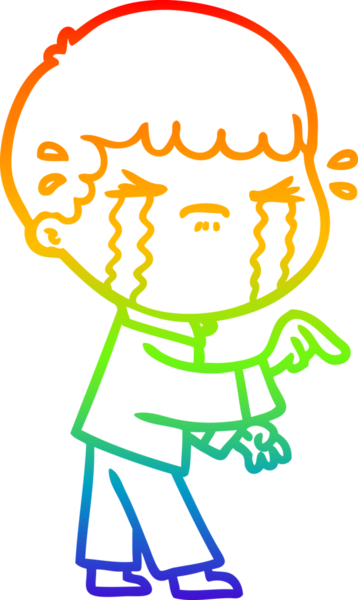 Gökkuşağı gradyan çizimi bir insan tarafından çizilmiş ağlayan bir karikatür adamı çiziyor.