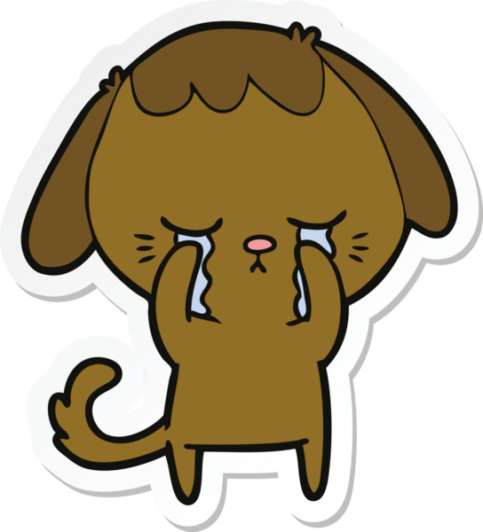 Bir insan tarafından çizilmiş şirin, ağlayan bir köpek yavrusunun çıkartması.