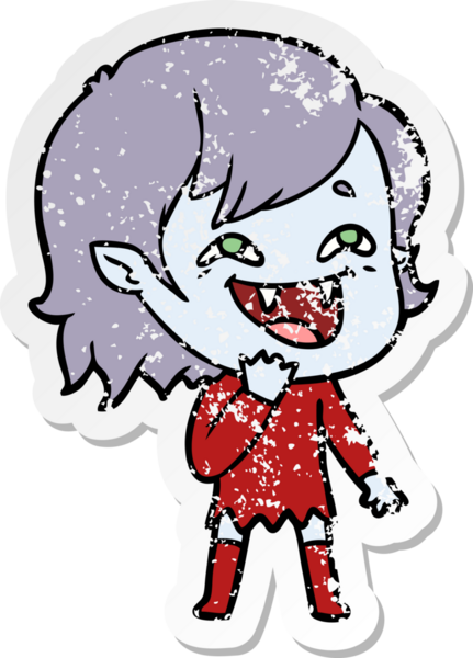 Bir insan tarafından çizilmiş gülen vampir kız çizgi filminin sıkıntılı çıkartması.
