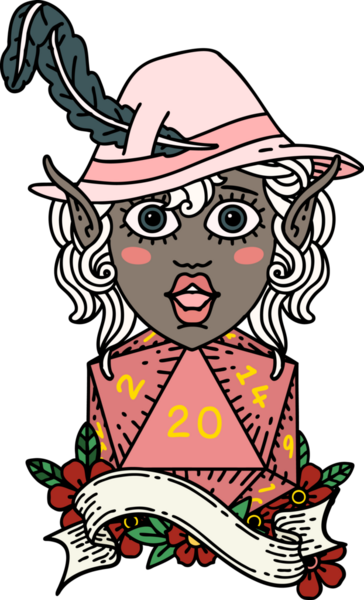 Retro Dövme Tarzı Elf Ozanı Bir insan tarafından çizilmiş doğal yirmi zar atışıyla