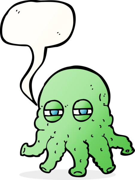 Bir insan tarafından çizilmiş konuşma baloncuklu uzaylı yüzü.