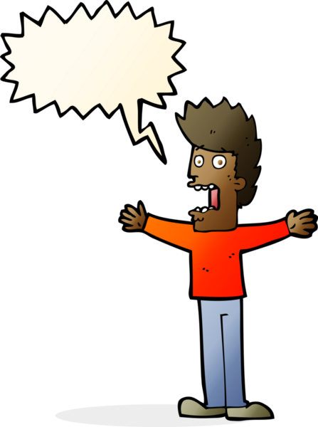 Bir insan tarafından çizilmiş, konuşma balonuyla dehşete düşmüş bir adam.