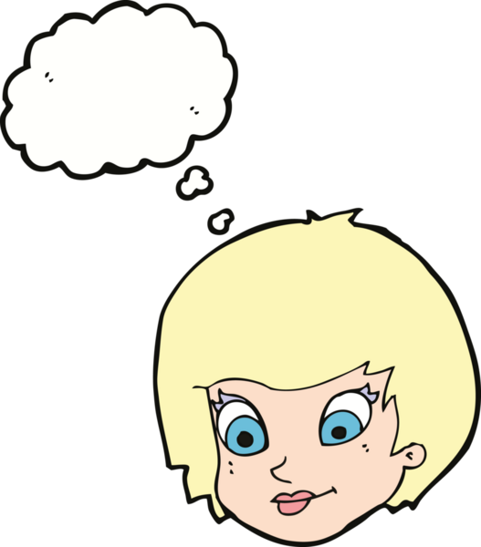 Bir insan tarafından çizilmiş düşünce baloncuklu kadın yüzü.