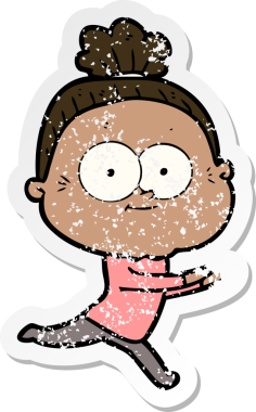 Bir insan tarafından çizilmiş mutlu, yaşlı bir kadının sıkıntılı çıkartması.