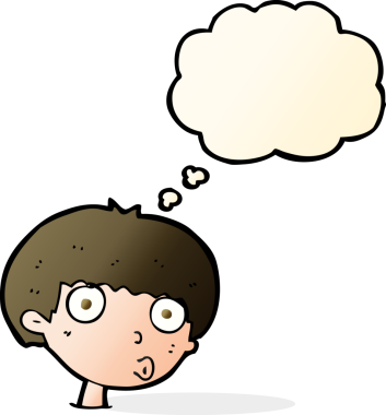 Bir insan tarafından çizilmiş düşünce baloncuğu olan bir çocuk.