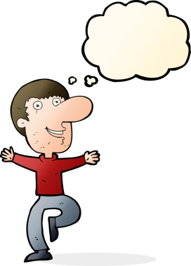 Bir insan tarafından çizilmiş düşünce balonlu mutlu adam çizgi filmi.